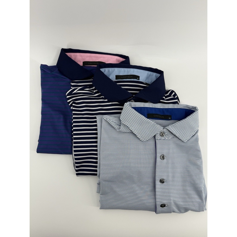 Greyson 3 Pk Golf Polo Shirts Men's Size Medium Striped Performance Short Sleeve